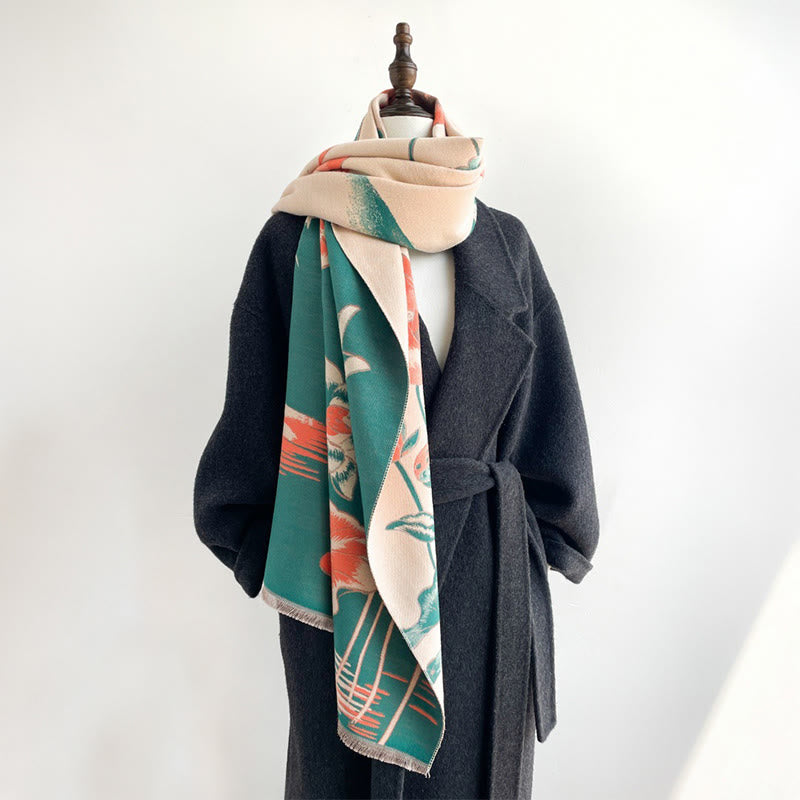 Buddha Stones、秋の蓮、鯉、トンボ柄、心地よいスカーフショール - image 2