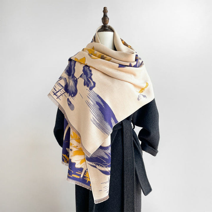 Buddha Stones、秋の蓮、鯉、トンボ柄、心地よいスカーフショール - image 9