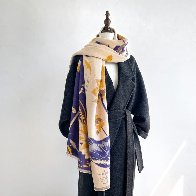 Buddha Stones、秋の蓮、鯉、トンボ柄、心地よいスカーフショール - image 10