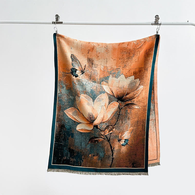 Buddha Stonesの冬用マグノリア蝶柄ソフトスカーフショール - image 1