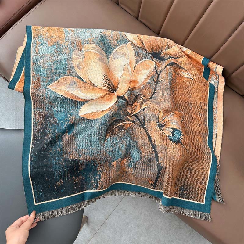 Buddha Stonesの冬用マグノリア蝶柄ソフトスカーフショール - image 2