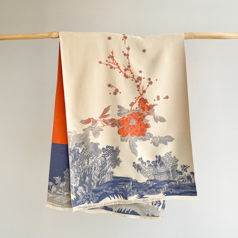 Buddha Stones、秋の花、木々、パビリオン柄、心地よいスカーフショール - image 1