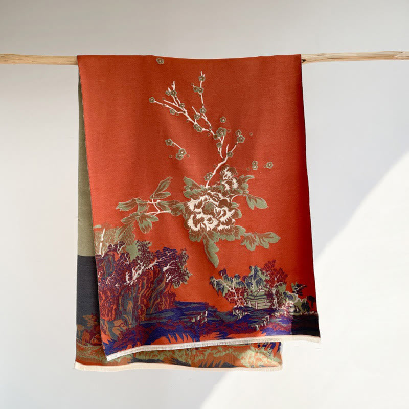 Buddha Stones、秋の花、木々、パビリオン柄、心地よいスカーフショール - コーラル - 180×65cm - image 6