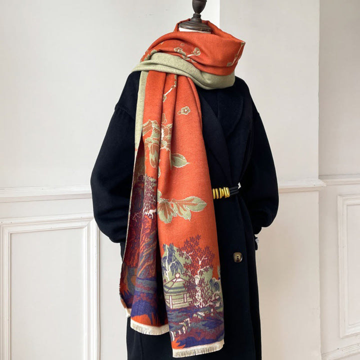 Buddha Stones、秋の花、木々、パビリオン柄、心地よいスカーフショール - image 8