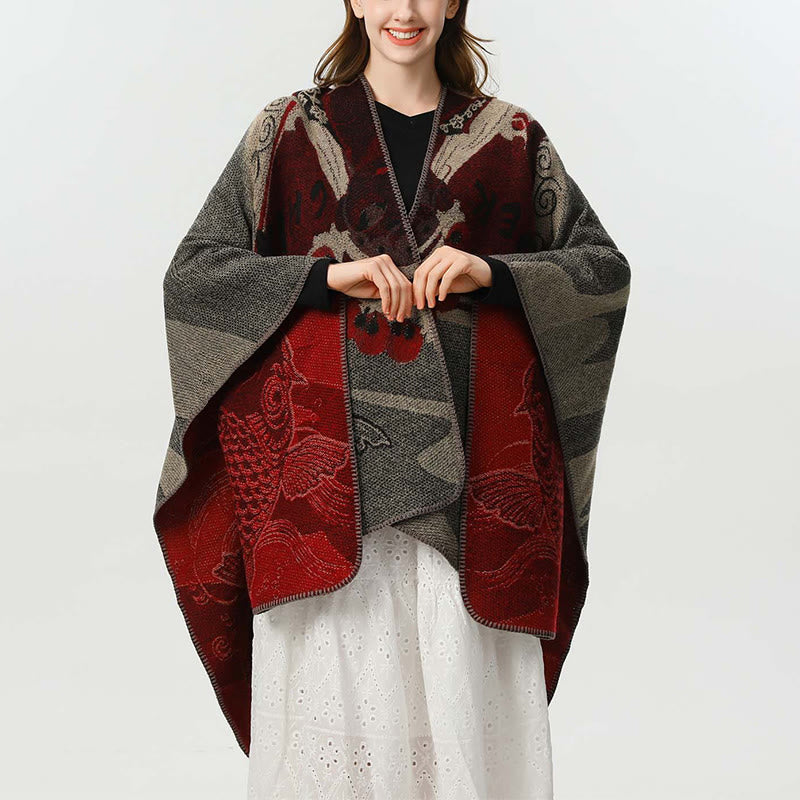 Buddha Stones冬鯉波模様 暖かくて心地よいスカーフ ショール - インディアンレッド - 130×150cm - image 0