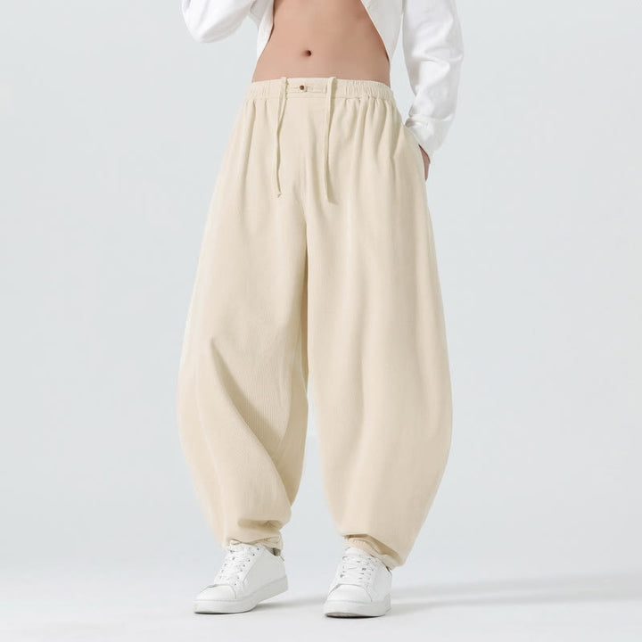 Buddha Stones秋冬 無地コーデュロイ メンズ ハーレムパンツ ポケット付き - 貝殻 - US/UK/AU46、 EU56 (5XL) - image 10