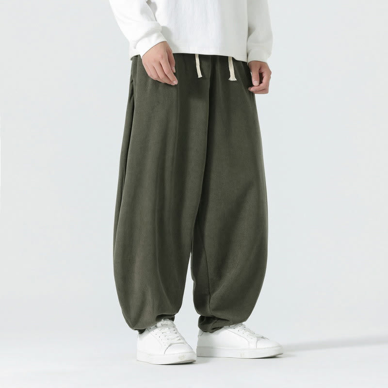 Buddha Stones秋冬 無地コーデュロイ メンズ ハーレムパンツ ポケット付き - image 1
