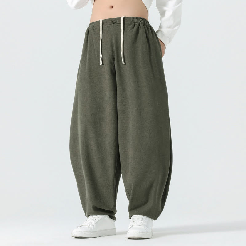 Buddha Stones秋冬 無地コーデュロイ メンズ ハーレムパンツ ポケット付き - ダークシーグリーン - US/UK/AU46、 EU56 (5XL) - image 0