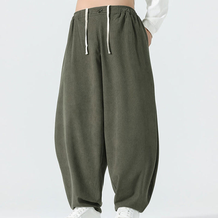 Buddha Stones秋冬 無地コーデュロイ メンズ ハーレムパンツ ポケット付き - image 2