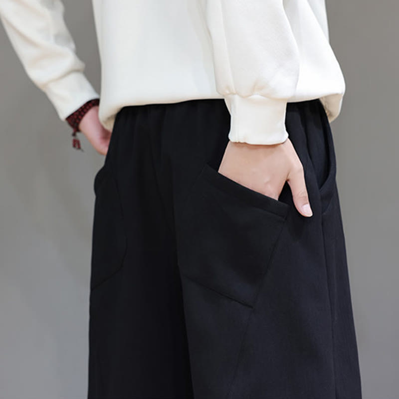 Buddha Stones冬用 無地 裏起毛 メンズ コットンリネン パンツ ポケット付き - image 19