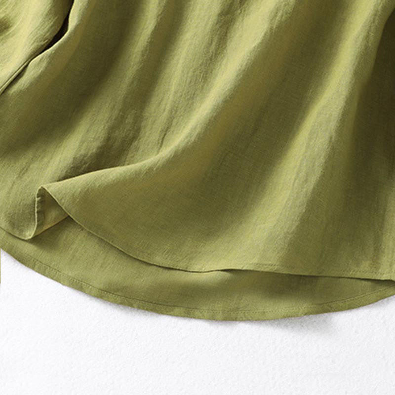 Buddha Stones春 ダークカーキ スタンドカラー ハーフボタンデザイン レディース 長袖シャツ - image 9