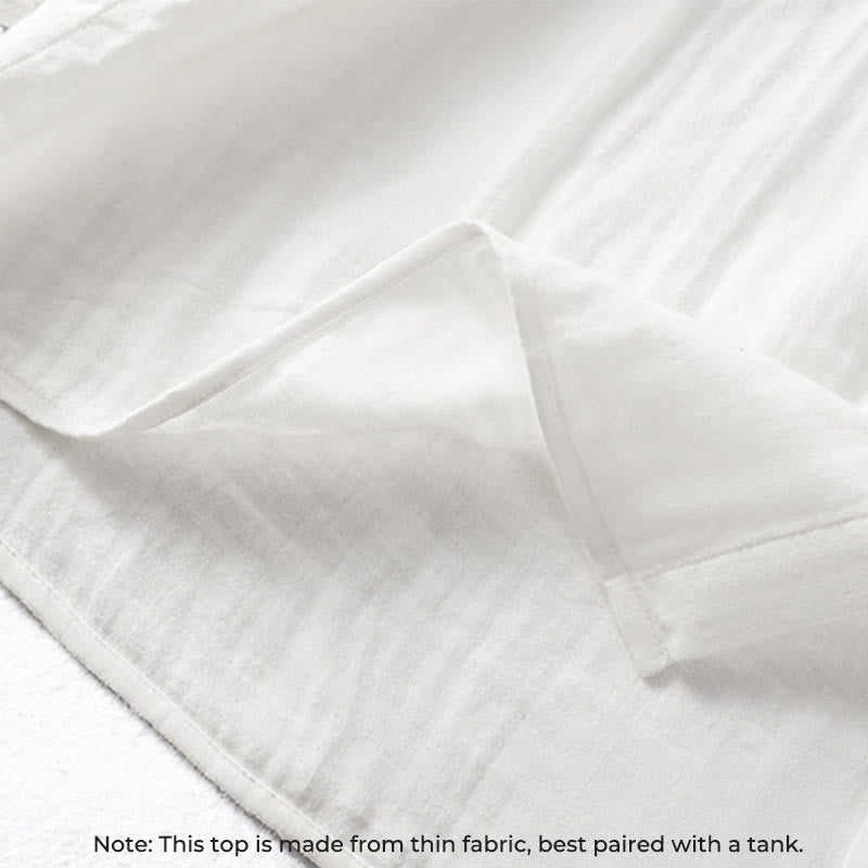 Buddha Stonesホワイト フリルカラー 長袖 レディース コットンシャツ - image 8