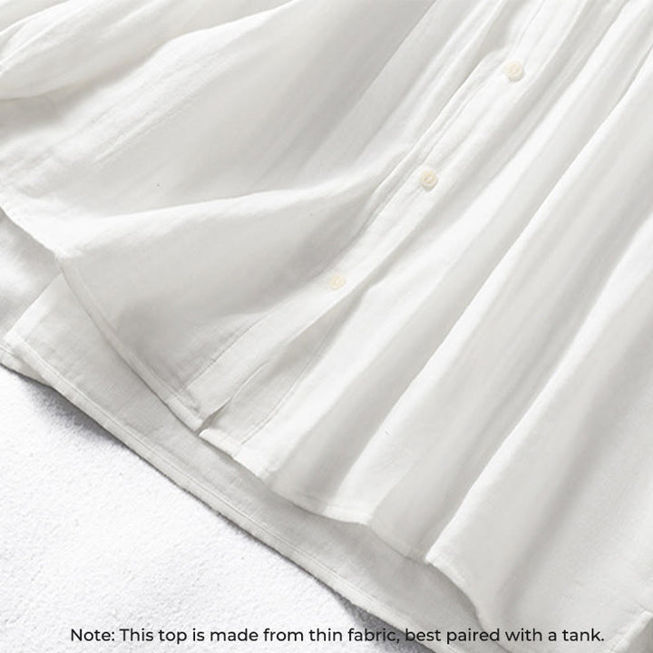 Buddha Stonesホワイト フリルカラー 長袖 レディース コットンシャツ - image 7