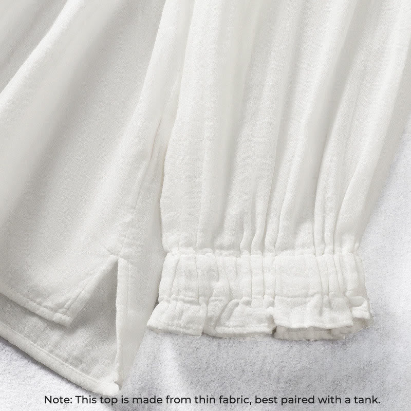 Buddha Stonesホワイト フリルカラー 長袖 レディース コットンシャツ - image 6