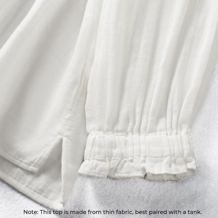 Buddha Stonesホワイト フリルカラー 長袖 レディース コットンシャツ - image 6