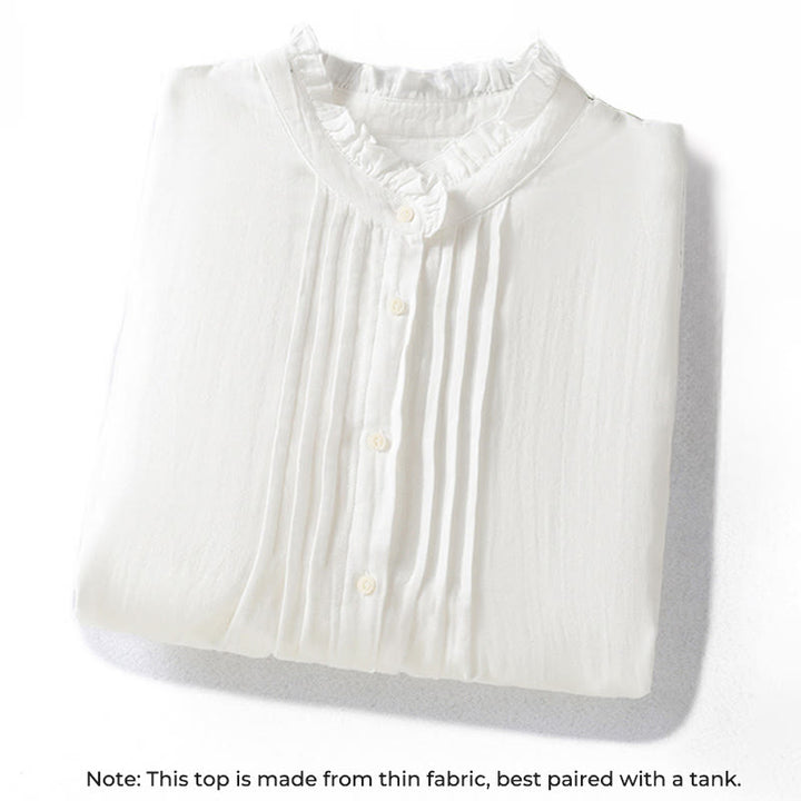 Buddha Stonesホワイト フリルカラー 長袖 レディース コットンシャツ - image 2