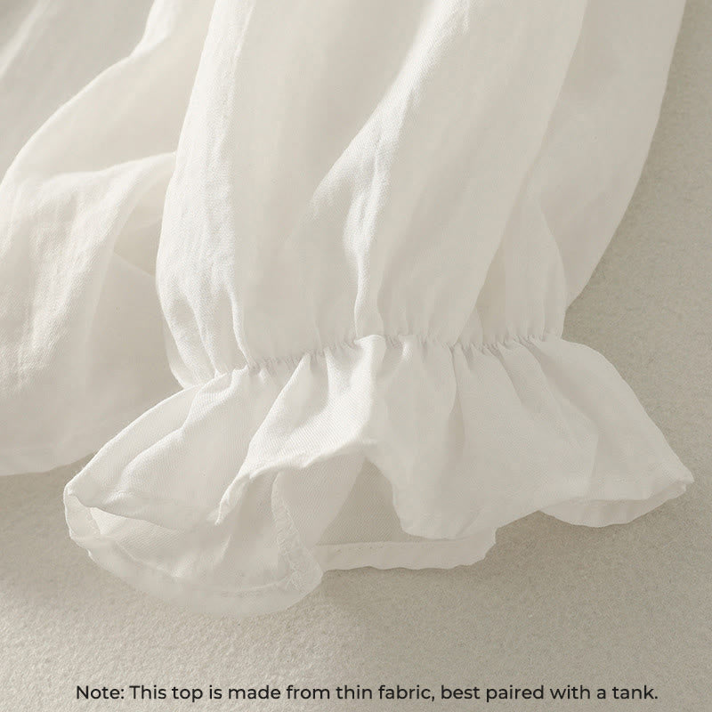 Buddha Stonesホワイトボタン フリル 長袖 レディース コットンシャツ - image 5