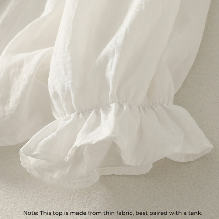 Buddha Stonesホワイトボタン フリル 長袖 レディース コットンシャツ - image 5