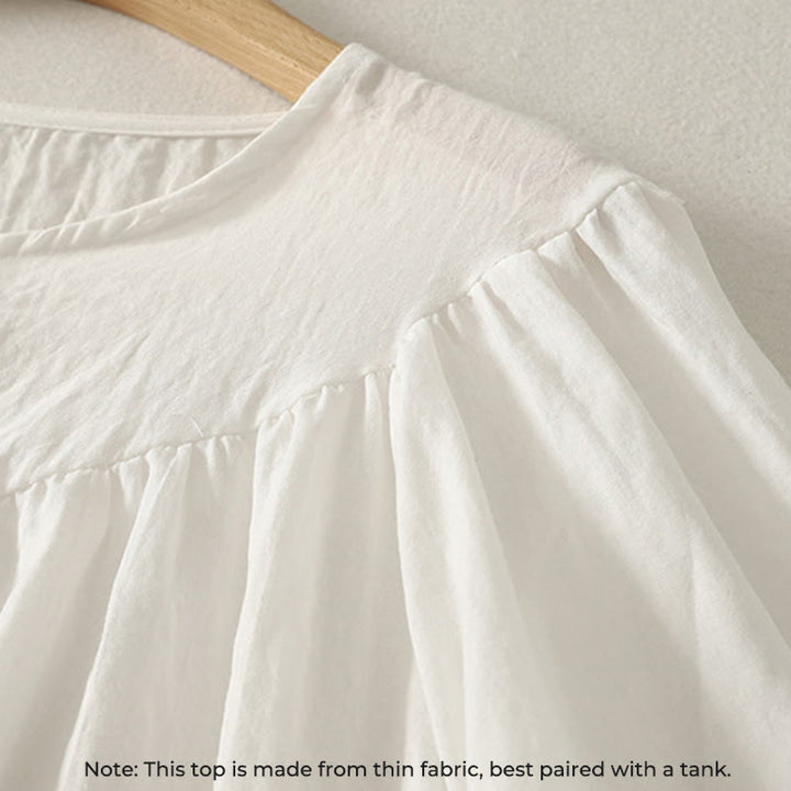 Buddha Stonesホワイトボタン フリル 長袖 レディース コットンシャツ - image 4