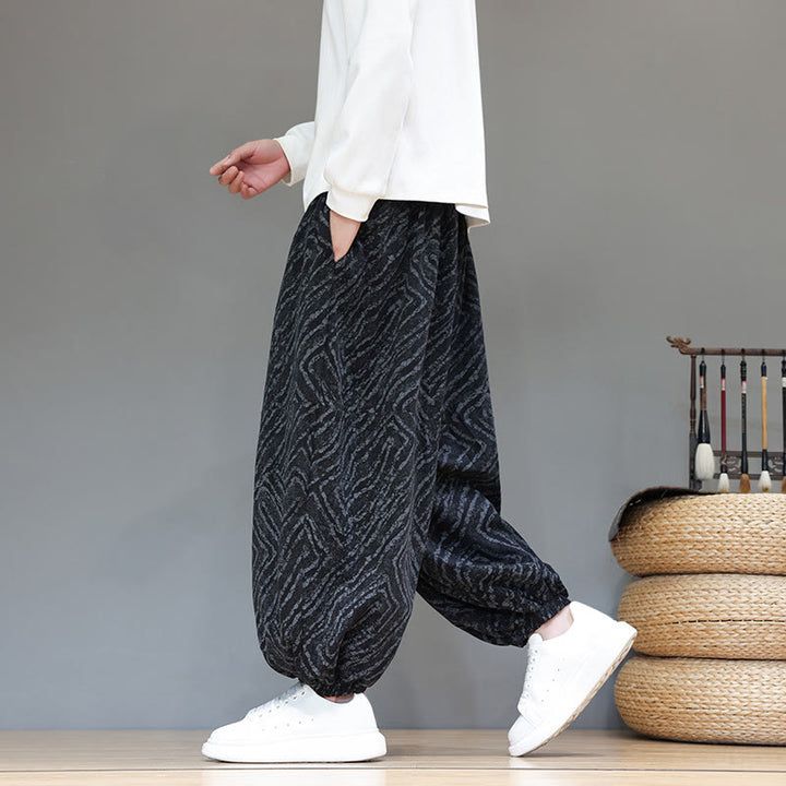 Buddha Stonesの秋の質感、ドローストリングデザイン、コーデュロイ、コットンリネン、ポケット付きメンズハーレムパンツ - 黒 - US/UK/AU46、 EU56 (5XL) - image 10