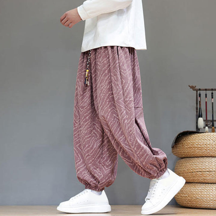 Buddha Stonesの秋の質感、ドローストリングデザイン、コーデュロイ、コットンリネン、ポケット付きメンズハーレムパンツ - image 23