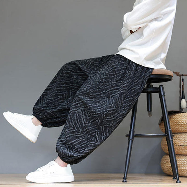 Buddha Stonesの秋の質感、ドローストリングデザイン、コーデュロイ、コットンリネン、ポケット付きメンズハーレムパンツ - image 18