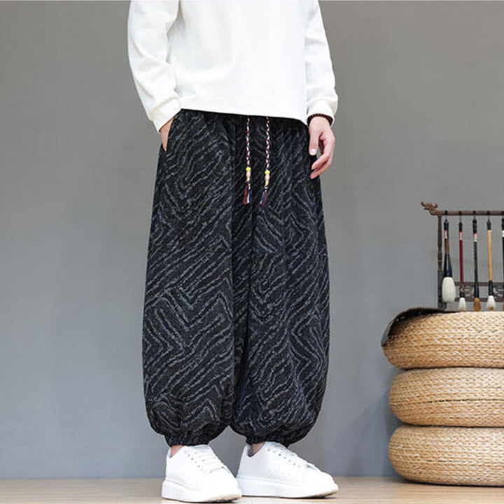 Buddha Stonesの秋の質感、ドローストリングデザイン、コーデュロイ、コットンリネン、ポケット付きメンズハーレムパンツ - image 12