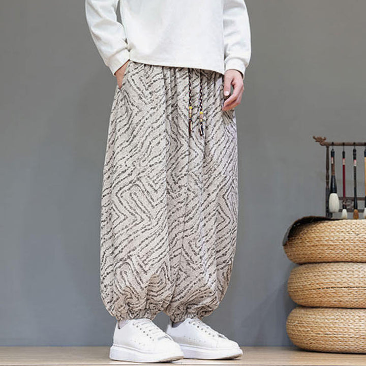 Buddha Stonesの秋の質感、ドローストリングデザイン、コーデュロイ、コットンリネン、ポケット付きメンズハーレムパンツ - image 5