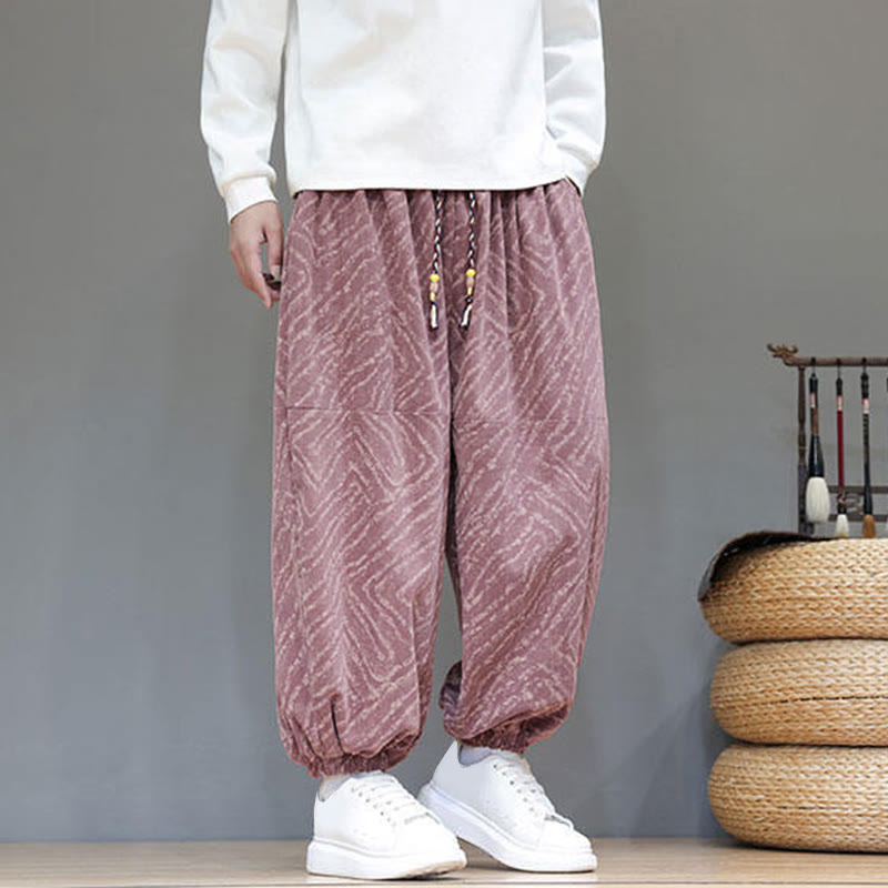 Buddha Stonesの秋の質感、ドローストリングデザイン、コーデュロイ、コットンリネン、ポケット付きメンズハーレムパンツ - image 22