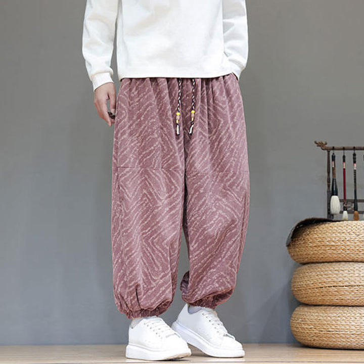 Buddha Stonesの秋の質感、ドローストリングデザイン、コーデュロイ、コットンリネン、ポケット付きメンズハーレムパンツ - image 22