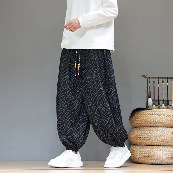 Buddha Stonesの秋の質感、ドローストリングデザイン、コーデュロイ、コットンリネン、ポケット付きメンズハーレムパンツ - image 16