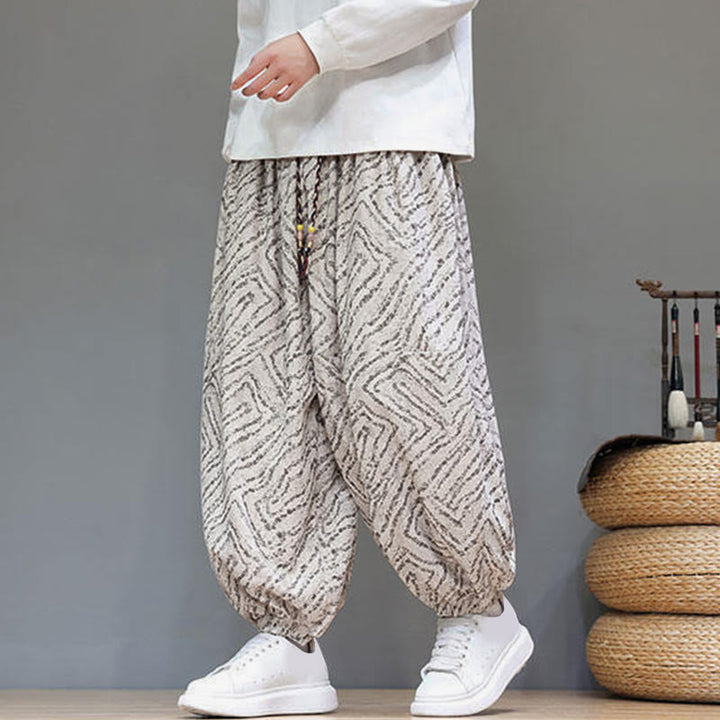 Buddha Stonesの秋の質感、ドローストリングデザイン、コーデュロイ、コットンリネン、ポケット付きメンズハーレムパンツ - ベージュ - US/UK/AU46、 EU56 (5XL) - image 0