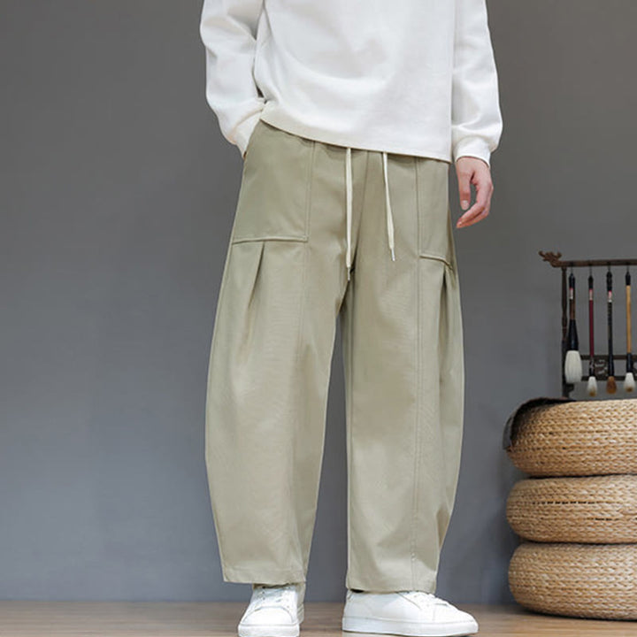 Buddha Stones秋冬 ピュアカラー コットン メンズ クロップド ハーレムパンツ ポケット付き - ダークカーキ - US/UK/AU46、 EU56 (5XL) - image 0