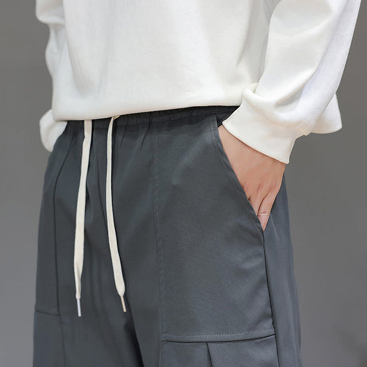 Buddha Stones秋冬 ピュアカラー コットン メンズ クロップド ハーレムパンツ ポケット付き - image 19