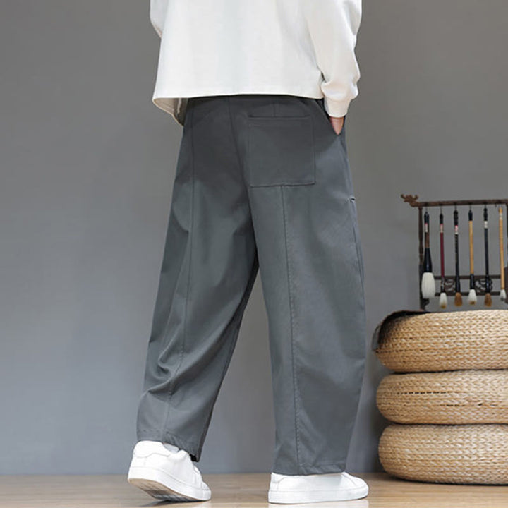 Buddha Stones秋冬 ピュアカラー コットン メンズ クロップド ハーレムパンツ ポケット付き - image 14