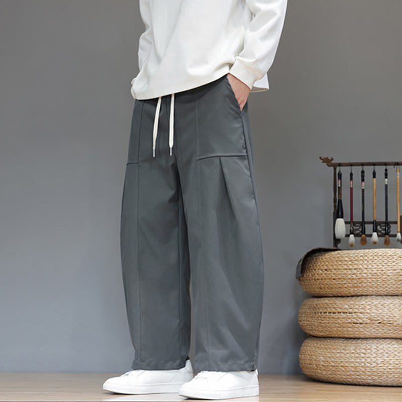 Buddha Stones秋冬 ピュアカラー コットン メンズ クロップド ハーレムパンツ ポケット付き - image 11
