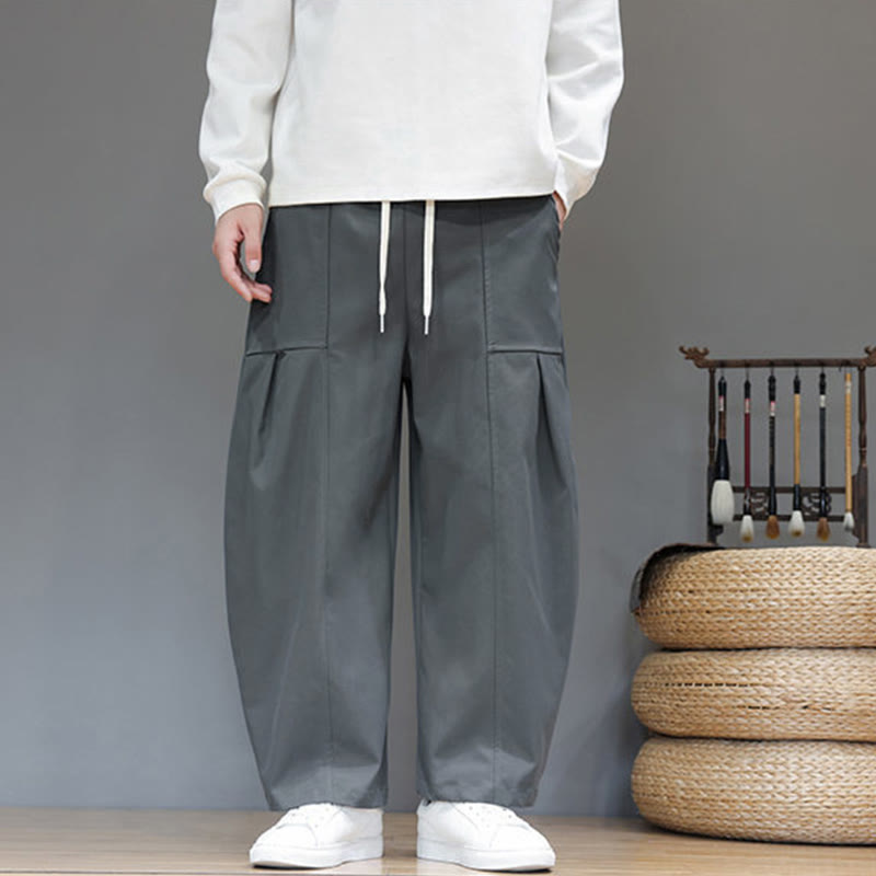 Buddha Stones秋冬 ピュアカラー コットン メンズ クロップド ハーレムパンツ ポケット付き - グレー - US/UK/AU46、 EU56 (5XL) - image 9