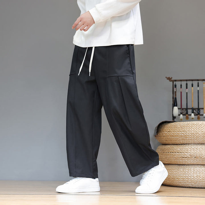 Buddha Stones秋冬 ピュアカラー コットン メンズ クロップド ハーレムパンツ ポケット付き - image 23