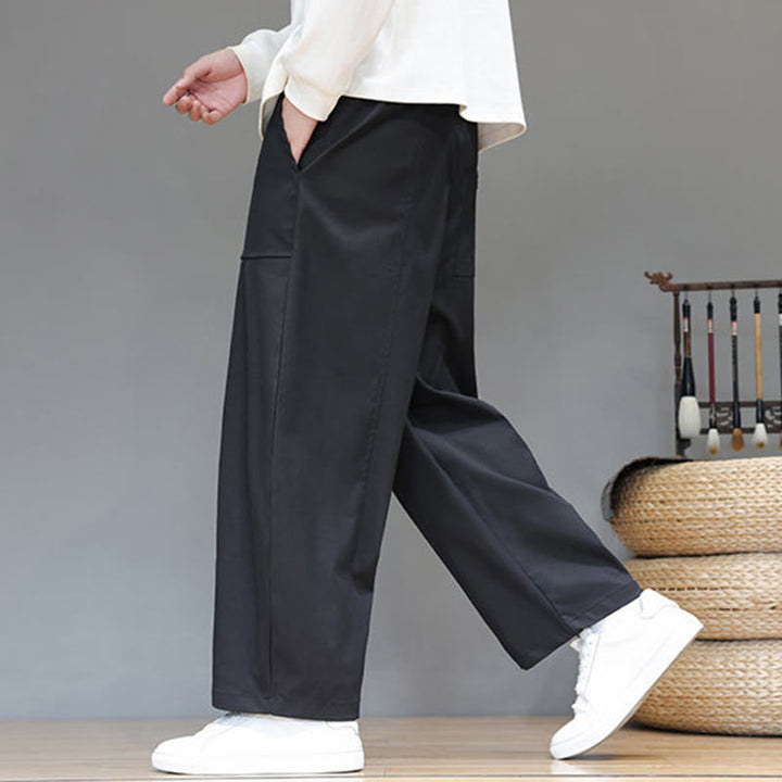 Buddha Stones秋冬 ピュアカラー コットン メンズ クロップド ハーレムパンツ ポケット付き - image 24