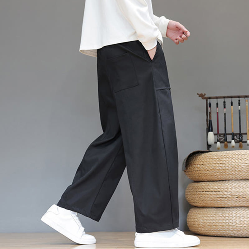 Buddha Stones秋冬 ピュアカラー コットン メンズ クロップド ハーレムパンツ ポケット付き - image 28