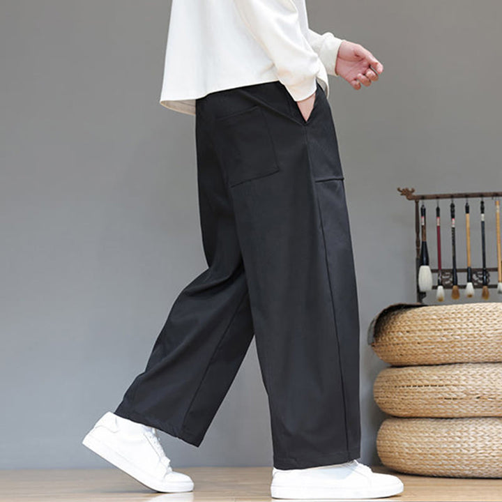 Buddha Stones秋冬 ピュアカラー コットン メンズ クロップド ハーレムパンツ ポケット付き - image 28