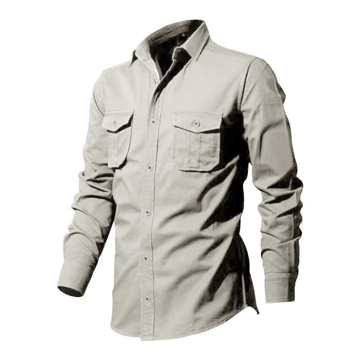 Buddha Stones無地 メンズ スタンドカラー 長袖 コットンシャツ ポケット付き - image 9