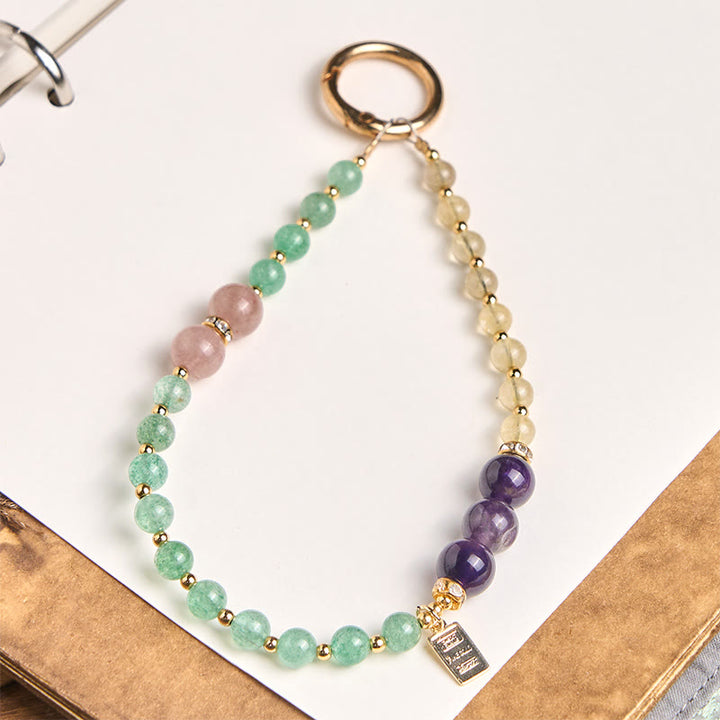 Buddha Stonesグリーンストロベリークォーツ シトリン クイーンチャーム カームキーチェーン 携帯電話用吊り下げ装飾 - グリーンストロベリークォーツ（愛 ♥ 感謝） - image 0