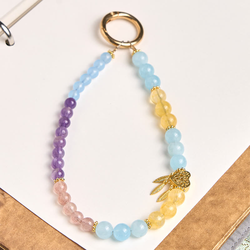 Buddha Stonesブルーカルセドニー シトリン ハートデザイン エネルギーキーホルダー 携帯電話用吊り下げ装飾 - ブルーカルセドニー（慈愛 ♥ 友情） - image 0