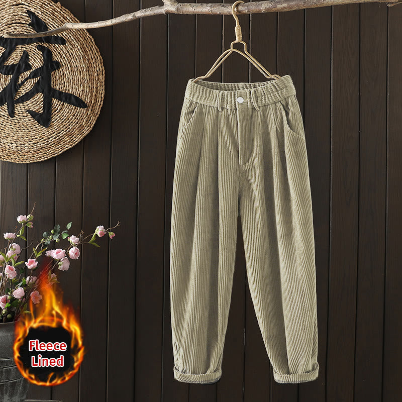 Buddha Stonesレディース 冬用 無地 コーデュロイ コットン ハイウエスト フリース裏地 ハーレムパンツ ポケット付き - タン - US8-10，UK/AU12-14，EU40-42 (2XL) - image 18