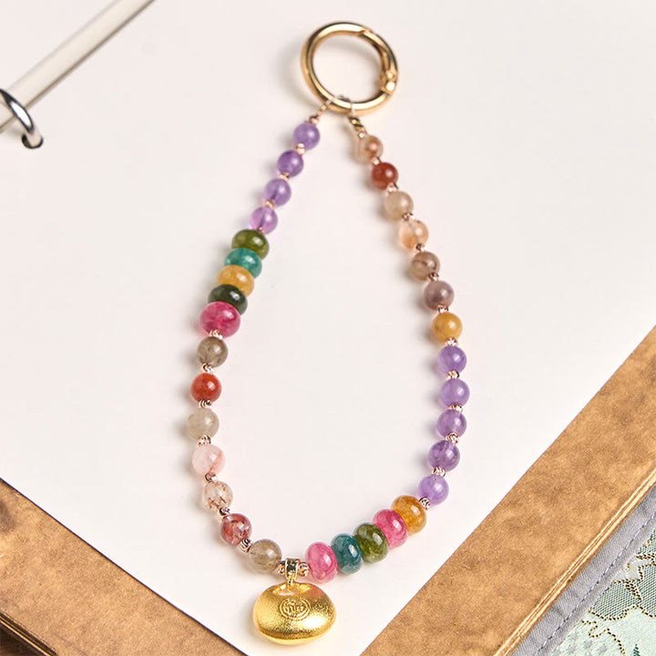 Buddha Stonesカラフル フーキャラクター アメジスト スーパーセブン クリスタル キーチェーン 携帯電話 吊り下げ装飾 - アメジスト（バランス♥ストレス解消） - image 0