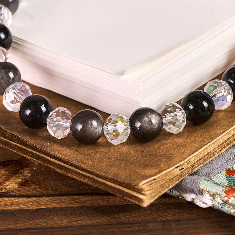 Buddha Stones午年 銀色光沢 黒曜石 守護キーホルダー 携帯電話吊り下げ装飾 - image 1