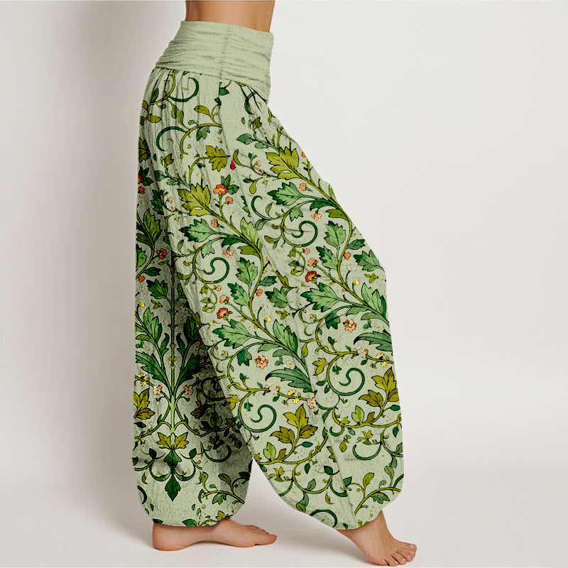 Buddha Stonesピュアコットン クラシック シンメトリー 植物の葉柄 レディース 伸縮性ウエスト ハーレムパンツ - image 7