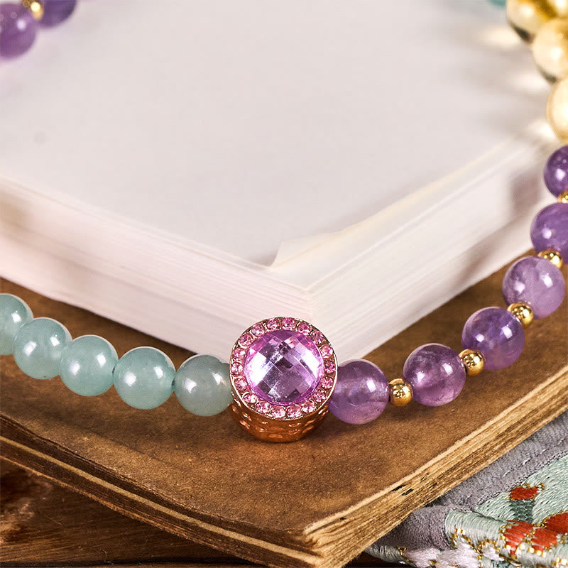 Buddha Stonesアメジスト グリーンアベンチュリン スピリチュアルな意識を高めるキーホルダー 携帯電話用吊り下げ装飾 - image 1