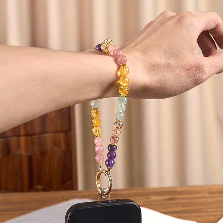 Buddha Stones8mm マルチカラー アメジスト ストロベリークォーツ バランスキーチェーン 携帯電話用 吊り下げ装飾 - image 5